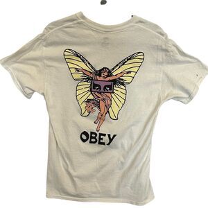 OBEY Men's Butterfly‎ Graphic  T-Shirt White Size M Short Sleeve Crew Neck